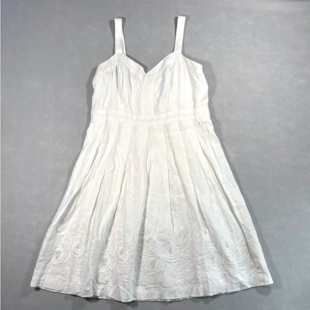 Lauren Ralph Lauren White Linen Embroidered Midi Sundress 4 Eyelet Cottagecore